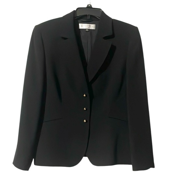 Tahari Blazer Womens 12P Black Classic Career Suit Jacket Gold buttons Lined - Picture 12 of 12